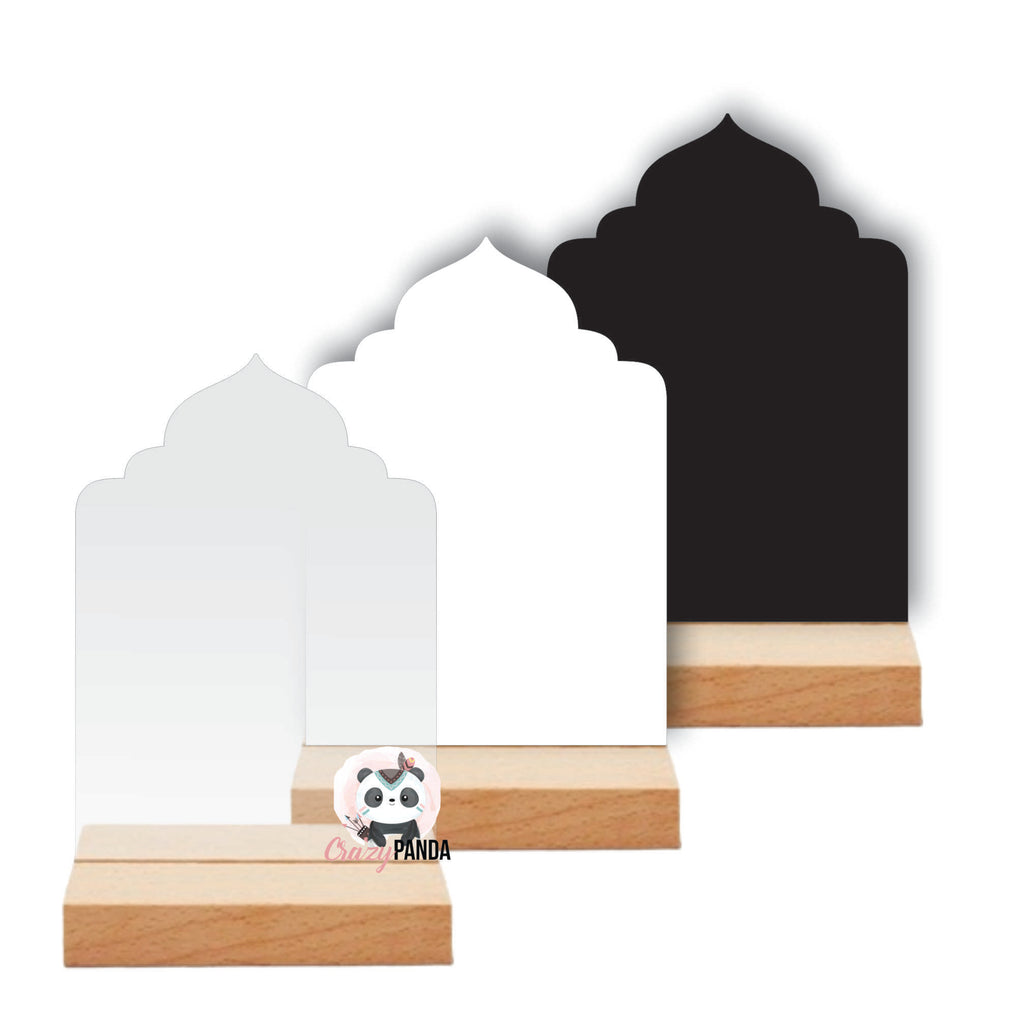 Acrylic Blank Muslim/Arabic Table Sign & Wooden Stand Shapes & Colors