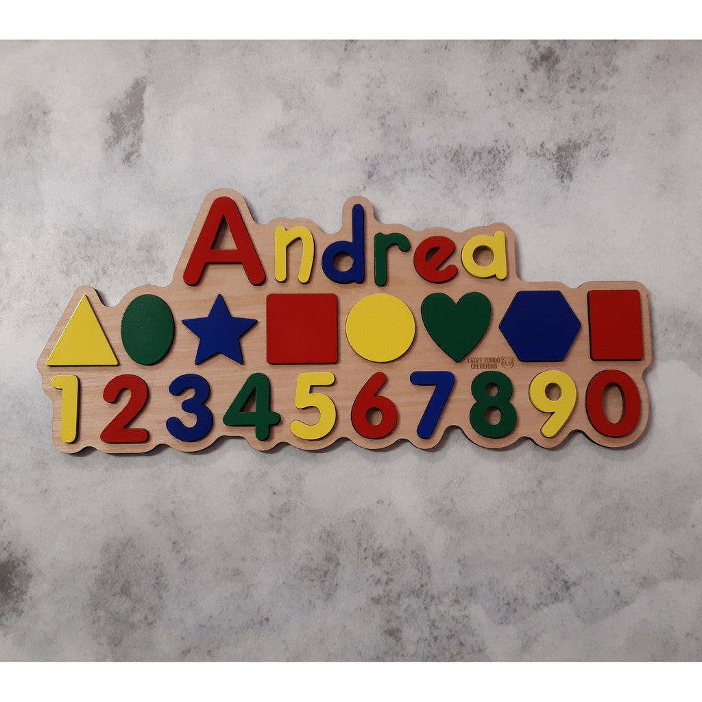 Wooden Name Shape Puzzle Single Name/Raised with Shapes & Numbers