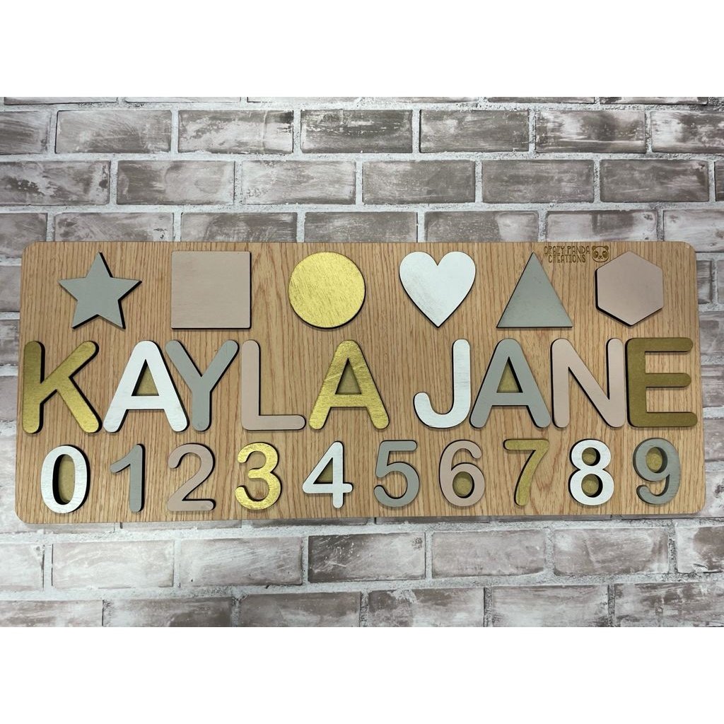Wooden Name Puzzle Single Name/Raised with Shapes & Numbers